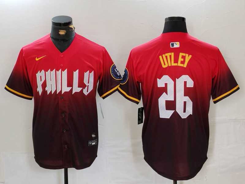 Mens Philadelphia Phillies #26 Chase Utley Red 2024 City Connect Limited Stitched Jersey